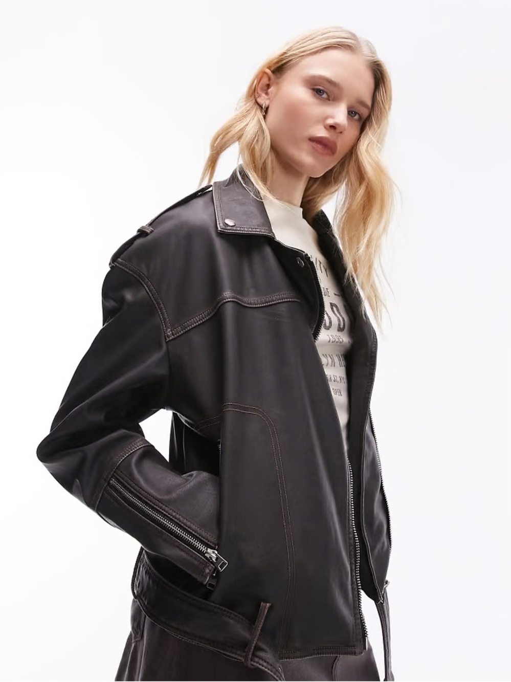 Topshop Boxy Faux Leather Biker Jacket